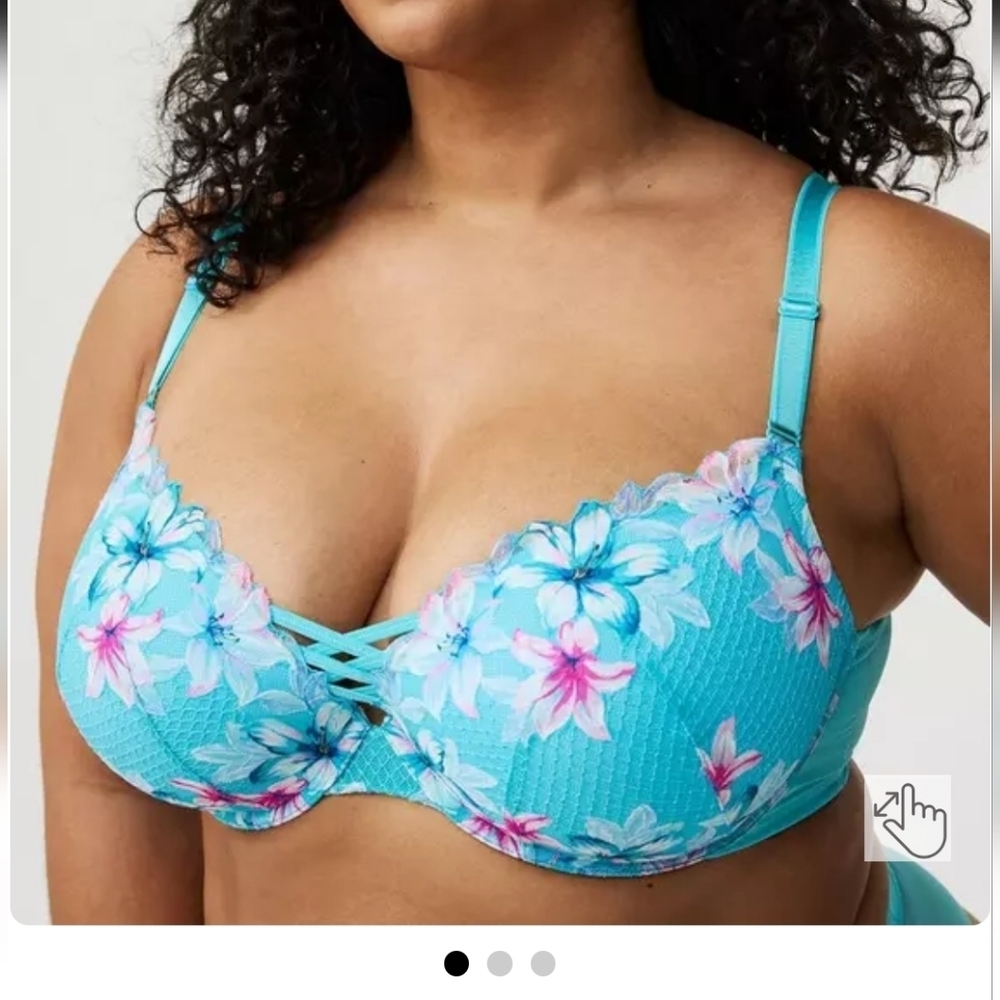 Torrid XO Plunge Push Up Blue Curacao Floral Underwire Bra 42 D NWT